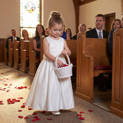 Elegant White Pearl Flower Girl Basket for Weddings