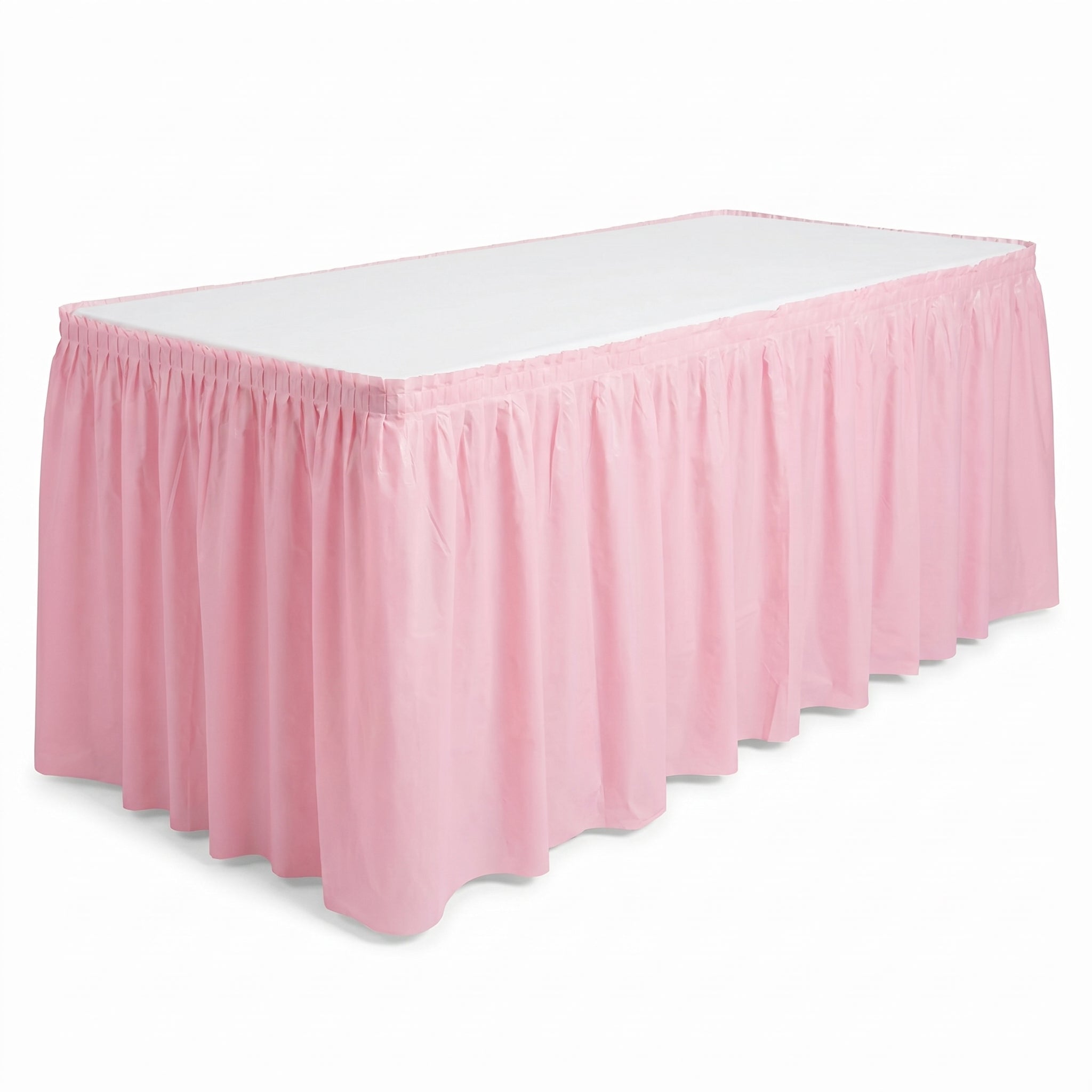 Elegant New Pink Plastic Table Skirt - 168" x 29"