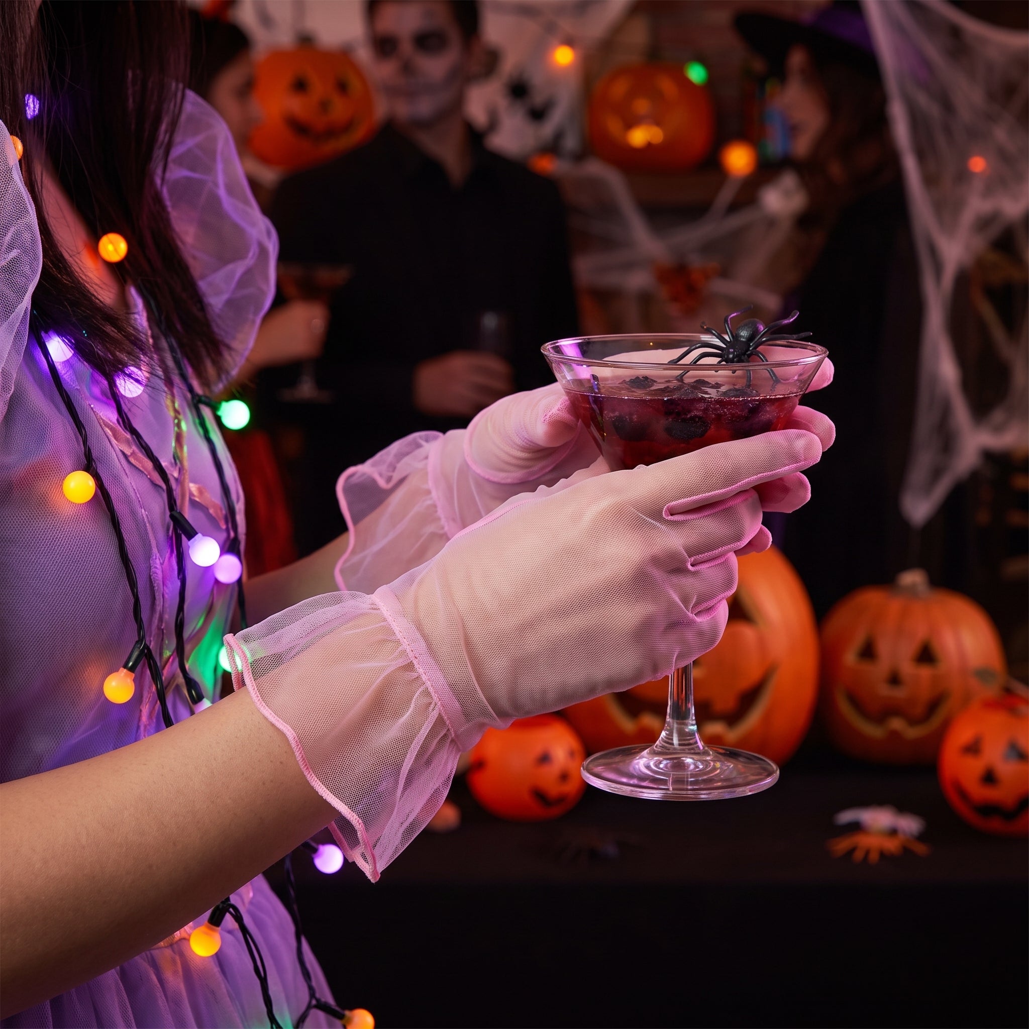 Pink Mesh Halloween Gloves - Adult Costume Accessory