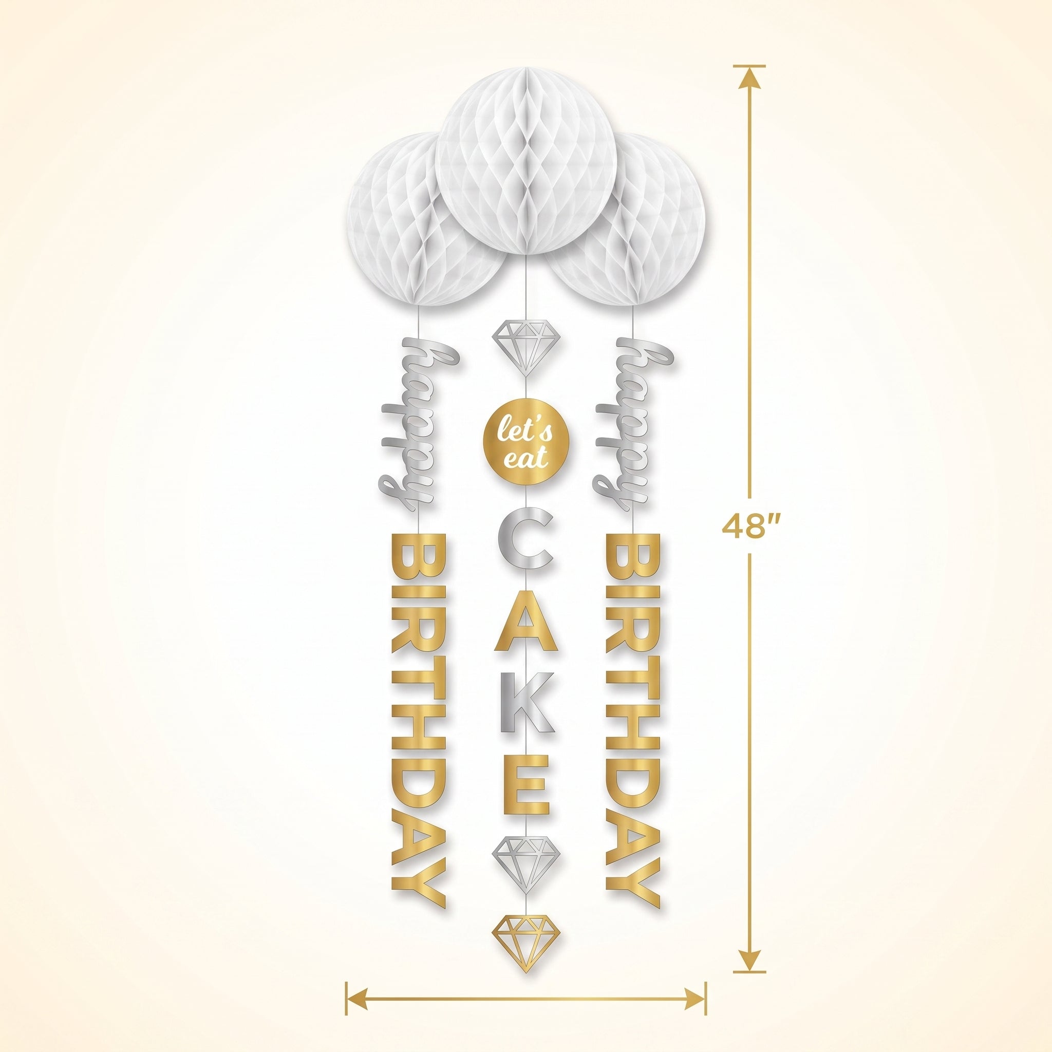 Metallic Gold and Silver Honeycomb Hanging Decorations with Tails, 3-Pack