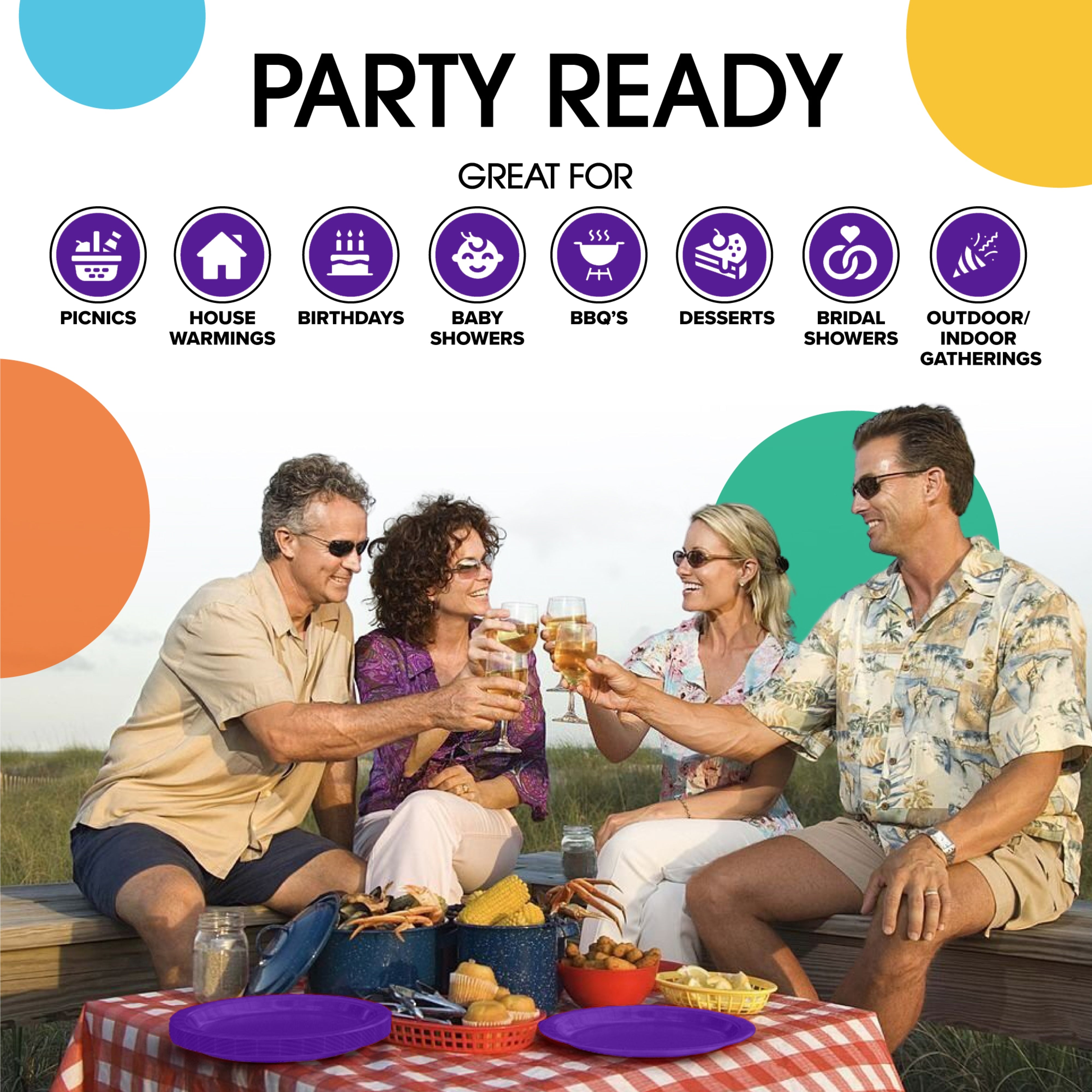 9 & 7 Inch. Purple Paper Plates Combo - 200 Pack (100 of each)
