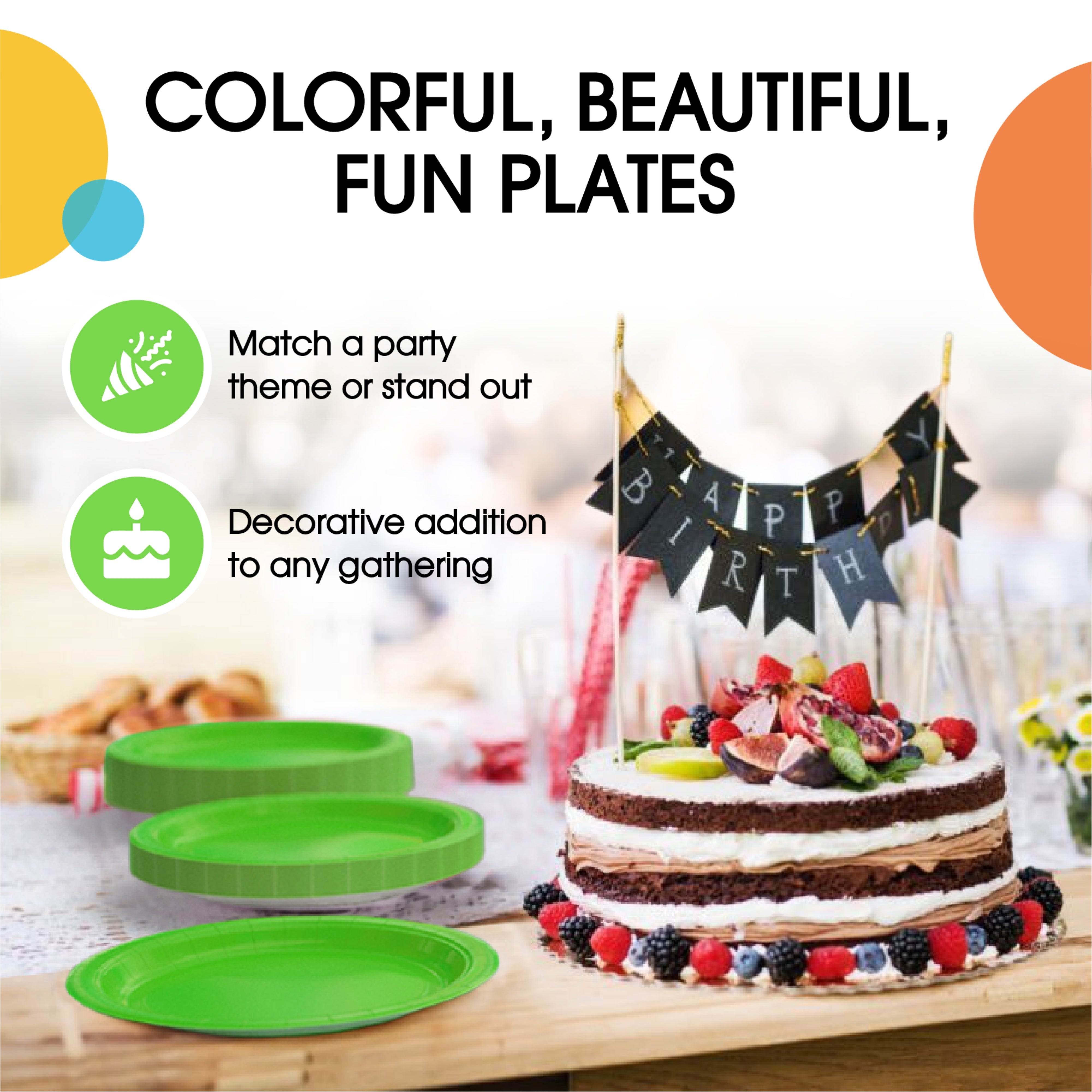 9 & 7 Inch.  Purple and Lime Paper Plates Combo - 200 Pack (100 of each)