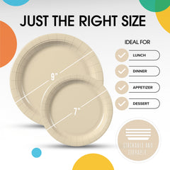 9 & 7 Inch. Ivory Paper Plates Combo - 200 Pack (100 of each)