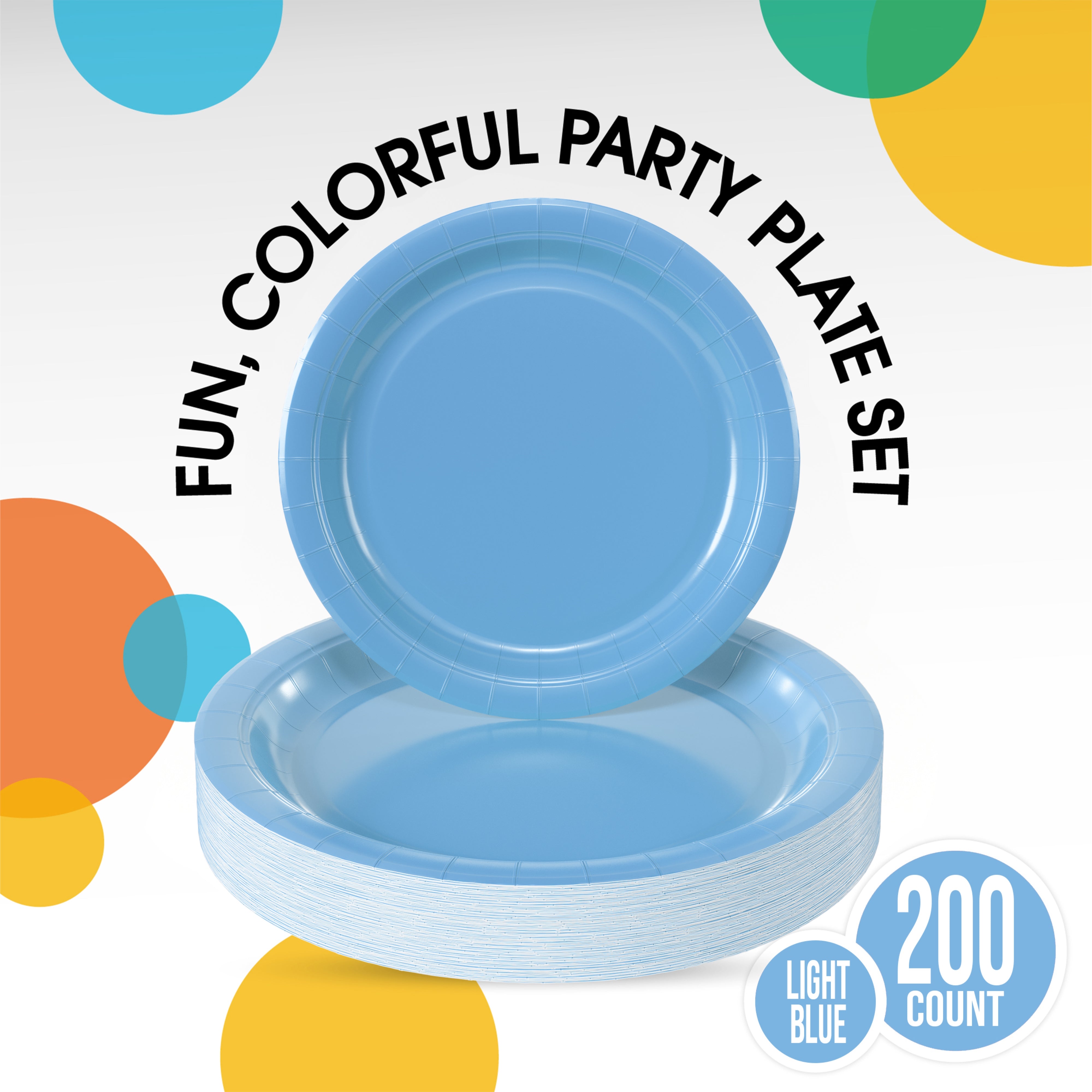 9 & 7 Inch. Light Blue Paper Plates Combo - 200 Pack (100 of each)