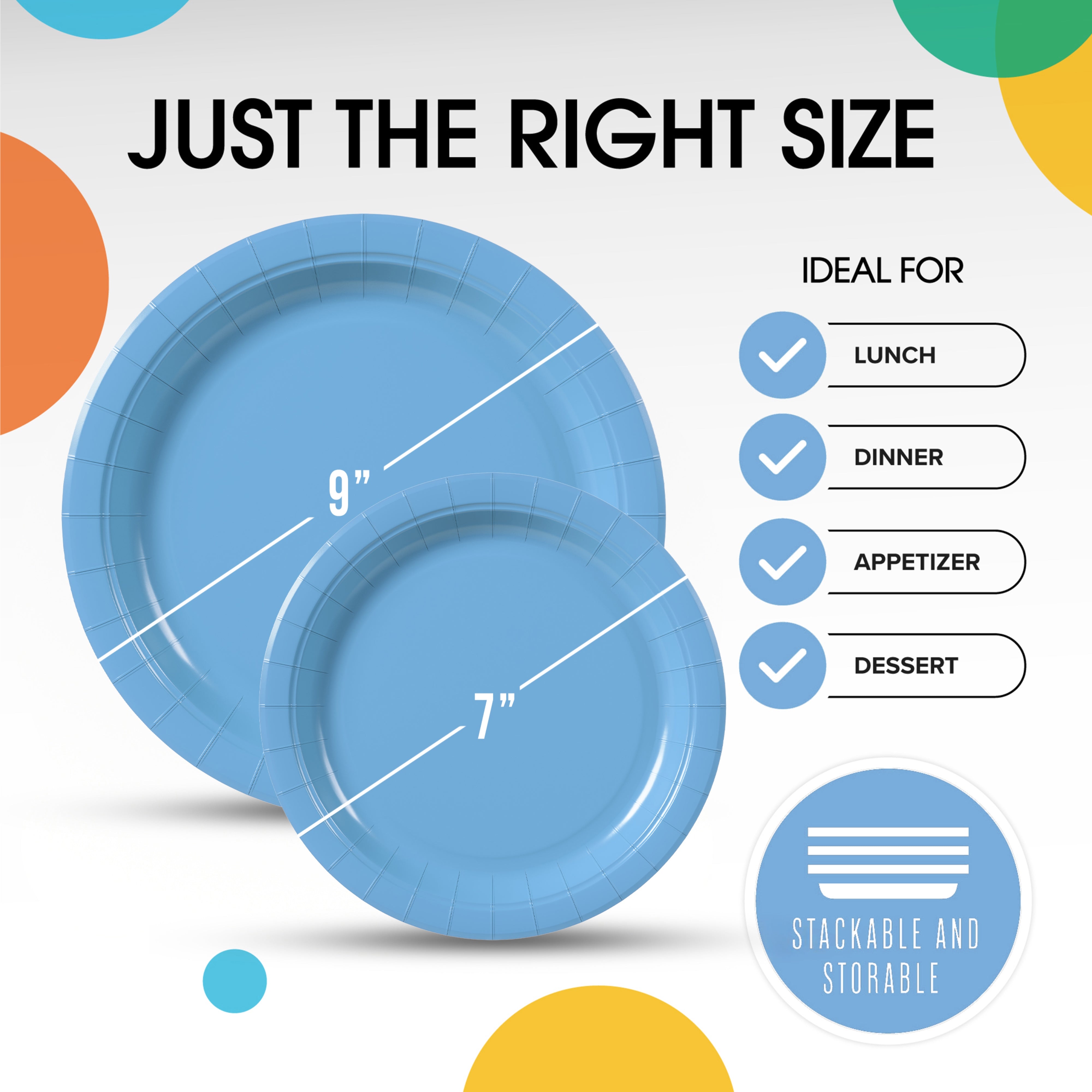 9 & 7 Inch. Light Blue Paper Plates Combo - 200 Pack (100 of each)