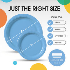 9 & 7 Inch. Light Blue Paper Plates Combo - 200 Pack (100 of each)