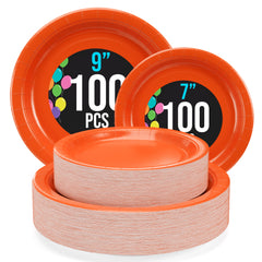 9 & 7 Inch. Orange Paper Plates Combo - 200 Pack (100 of each)