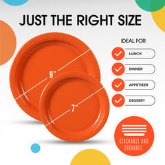 9 & 7 Inch. Orange Paper Plates Combo - 200 Pack (100 of each)