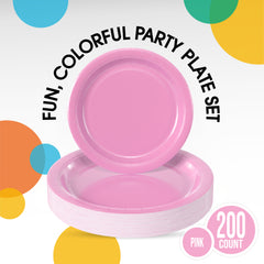 9 & 7 Inch. Pink Paper Plates Combo - 200 Pack (100 of each)