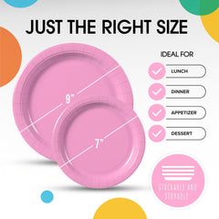 9 & 7 Inch. Pink Paper Plates Combo - 200 Pack (100 of each)