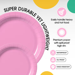 9 & 7 Inch. Pink Paper Plates Combo - 200 Pack (100 of each)