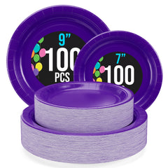 9 & 7 Inch. Purple Paper Plates Combo - 200 Pack (100 of each)