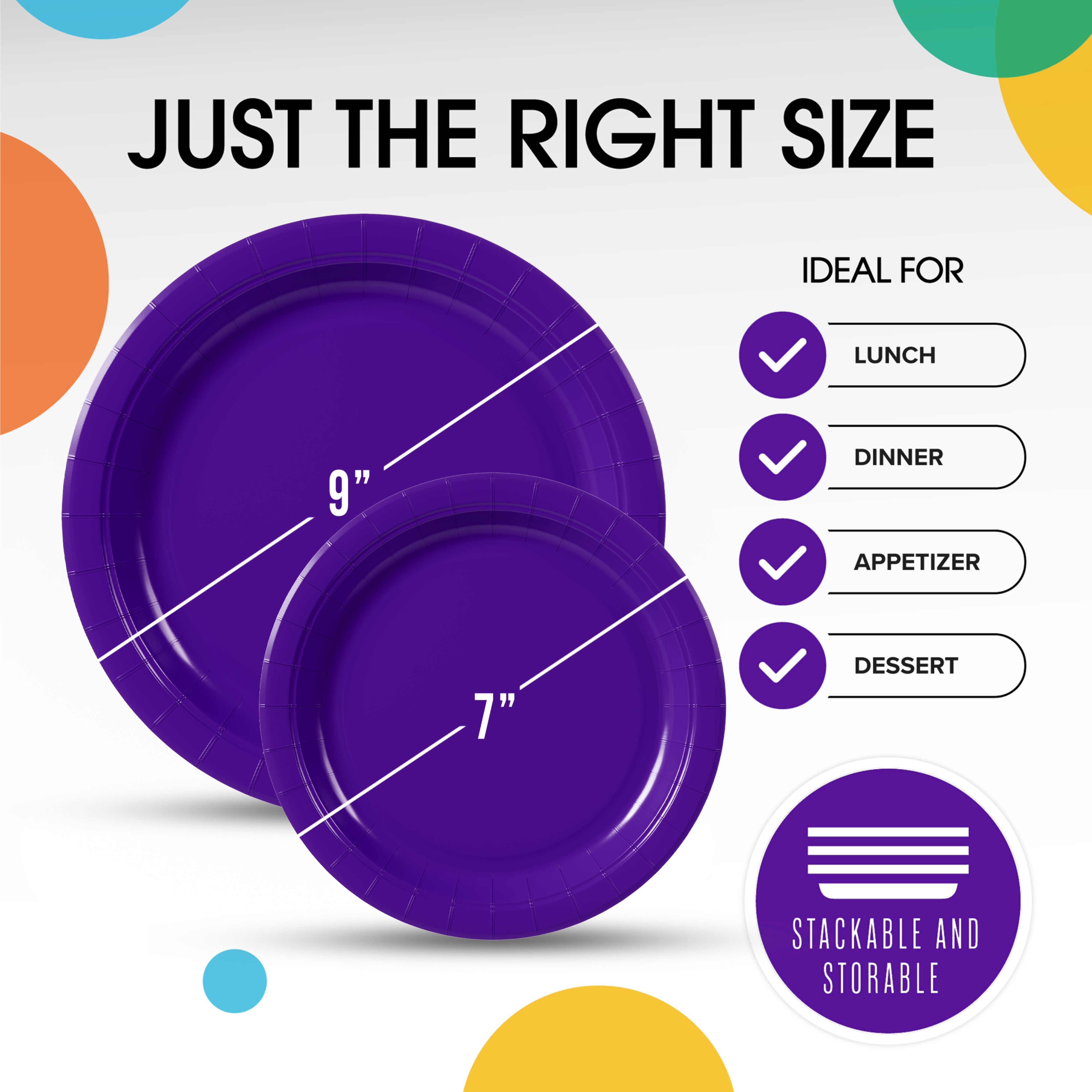 9 & 7 Inch. Purple Paper Plates Combo - 200 Pack (100 of each)