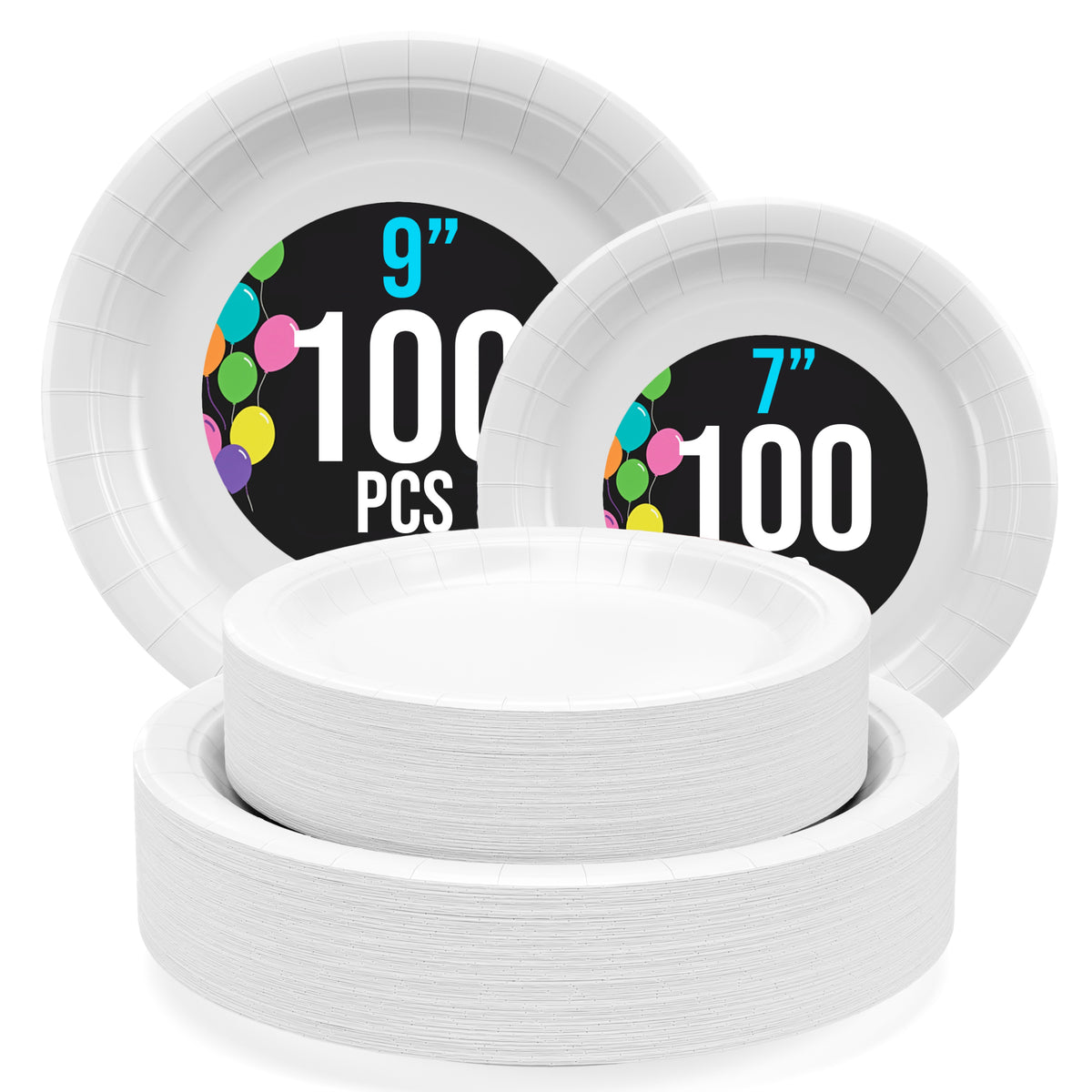 9 & 7 Inch. White Paper Plates Combo - 200 Pack (100 of each)