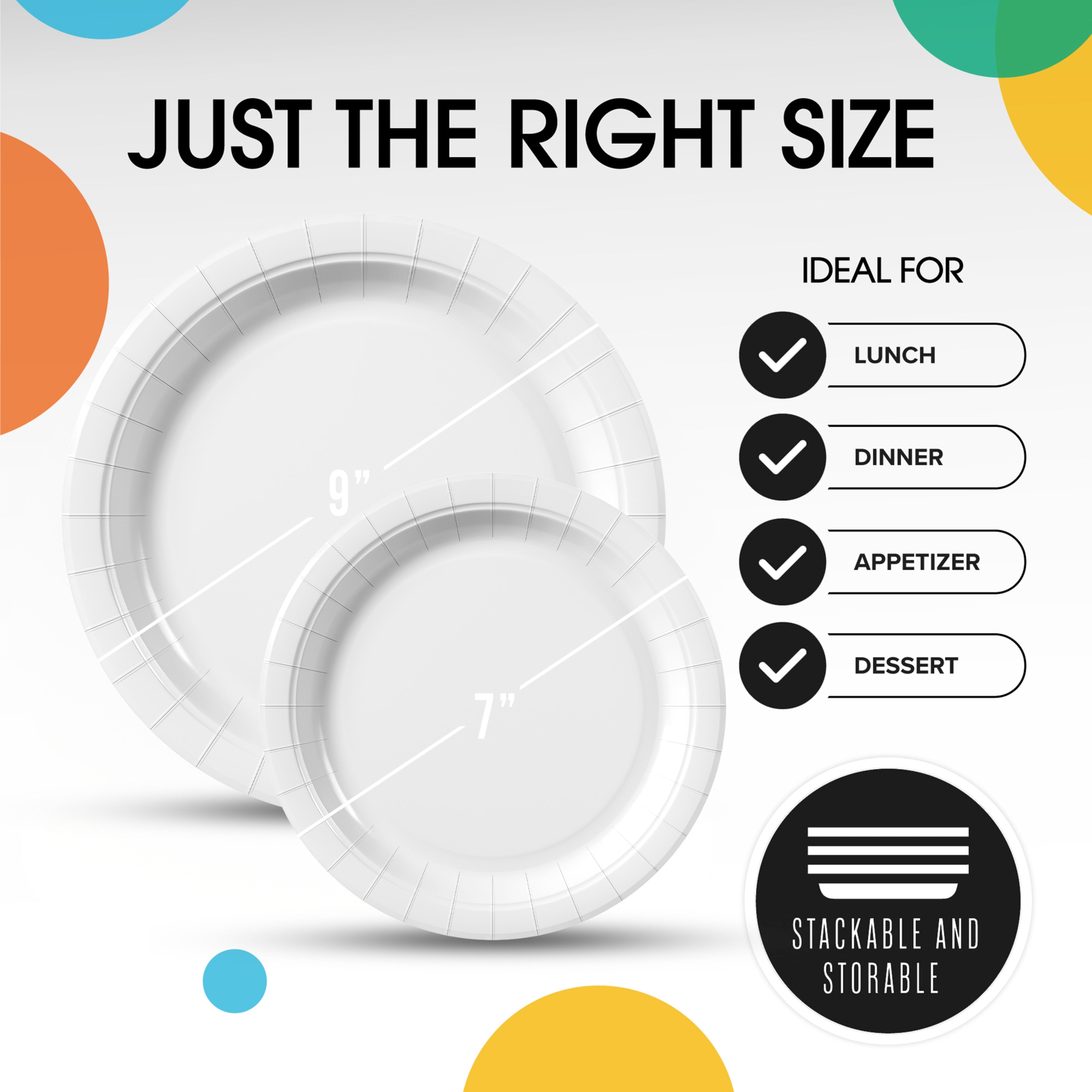 9 & 7 Inch. White Paper Plates Combo - 200 Pack (100 of each)