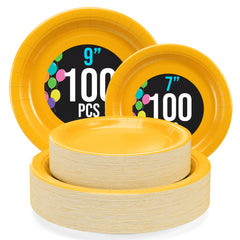 9 & 7 Inch. Yellow Paper Plates Combo - 200 Pack (100 of each)
