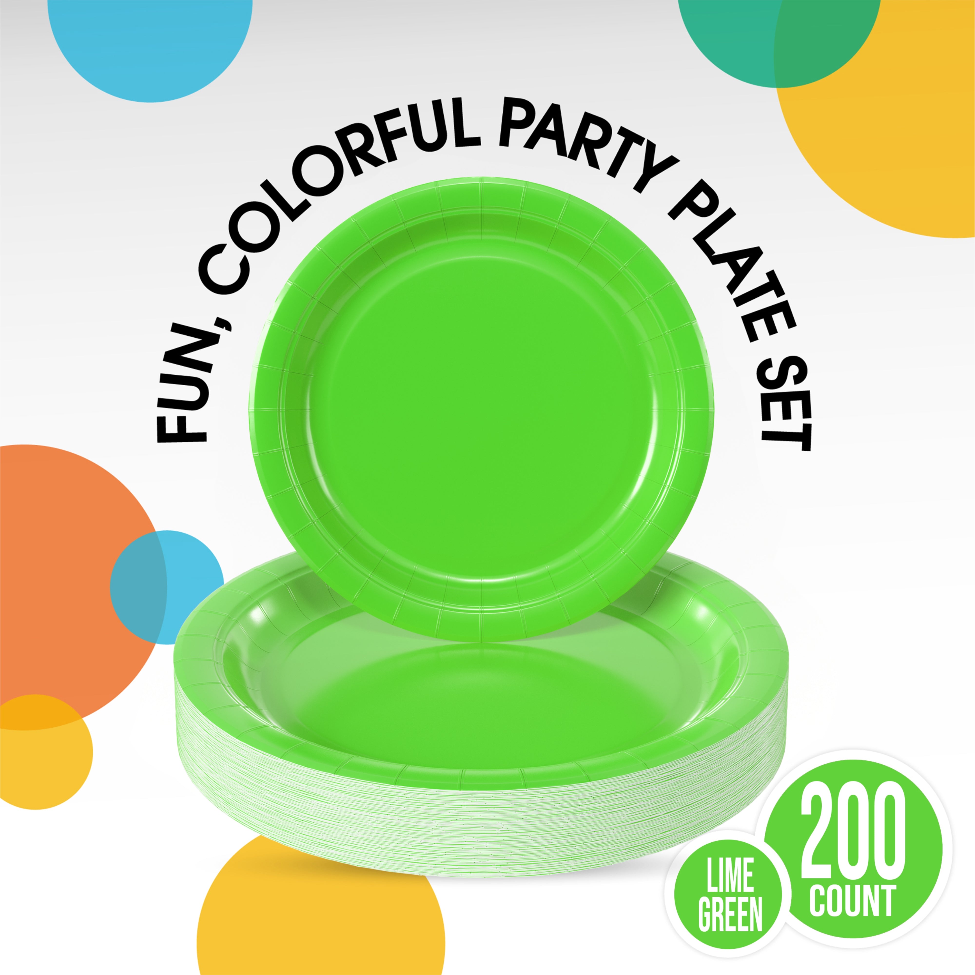 9 & 7 Inch. Lime Green Paper Plates Combo - 200 Pack (100 of each)