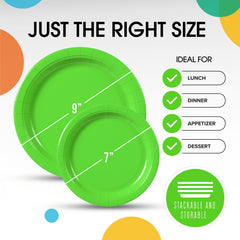 9 & 7 Inch. Lime Green Paper Plates Combo - 200 Pack (100 of each)