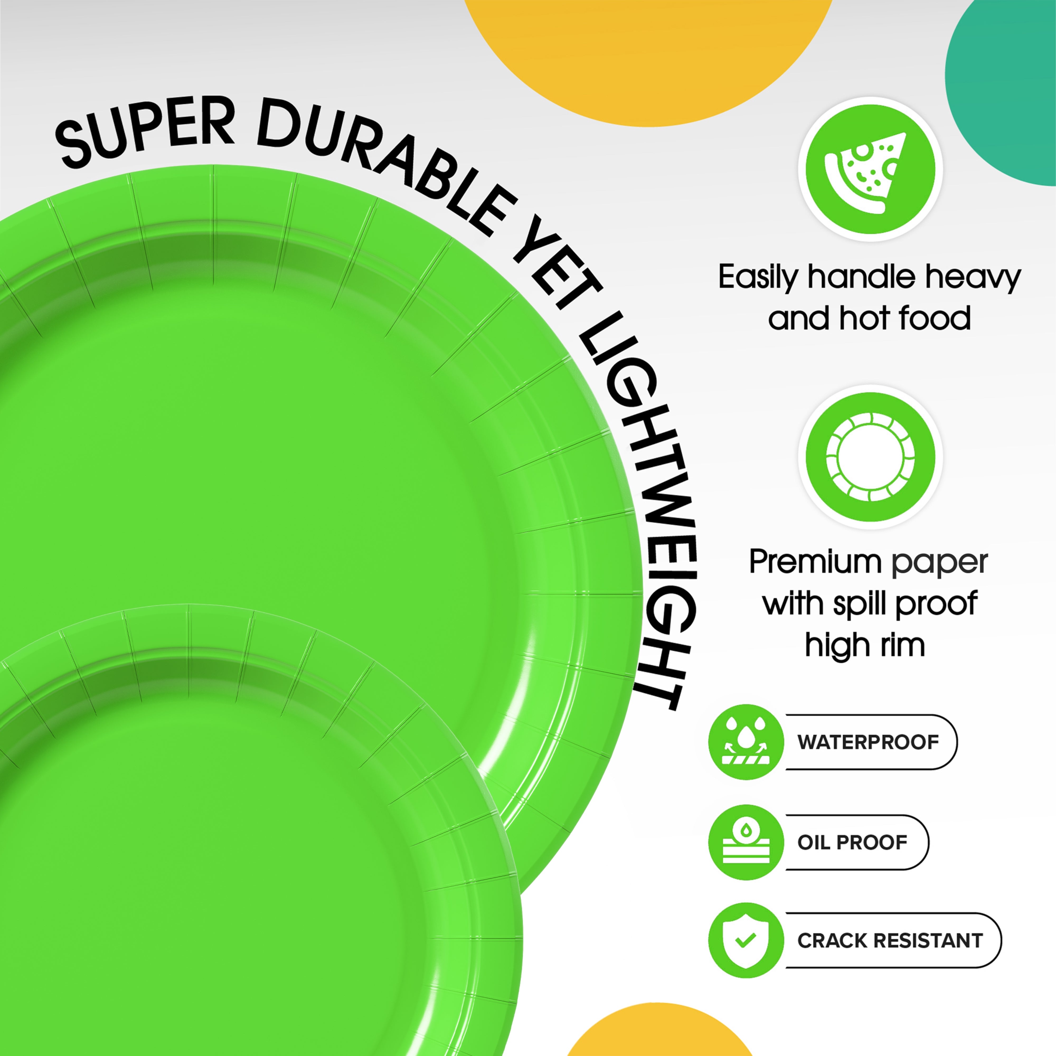 9 & 7 Inch. Lime Green Paper Plates Combo - 200 Pack (100 of each)