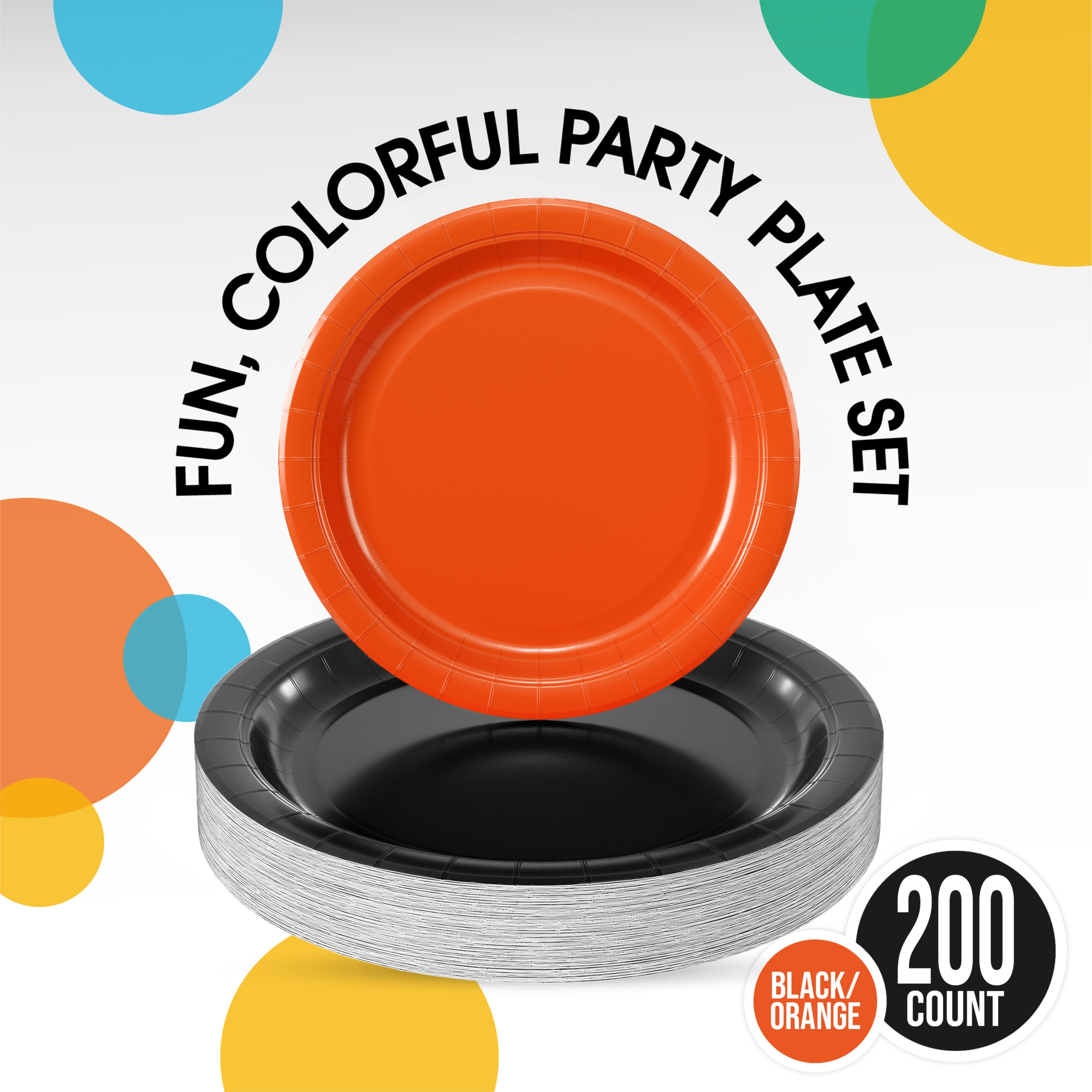 9 & 7 Inch.  Black and Orange Paper Plates Combo - 200 Pack (100 of each)