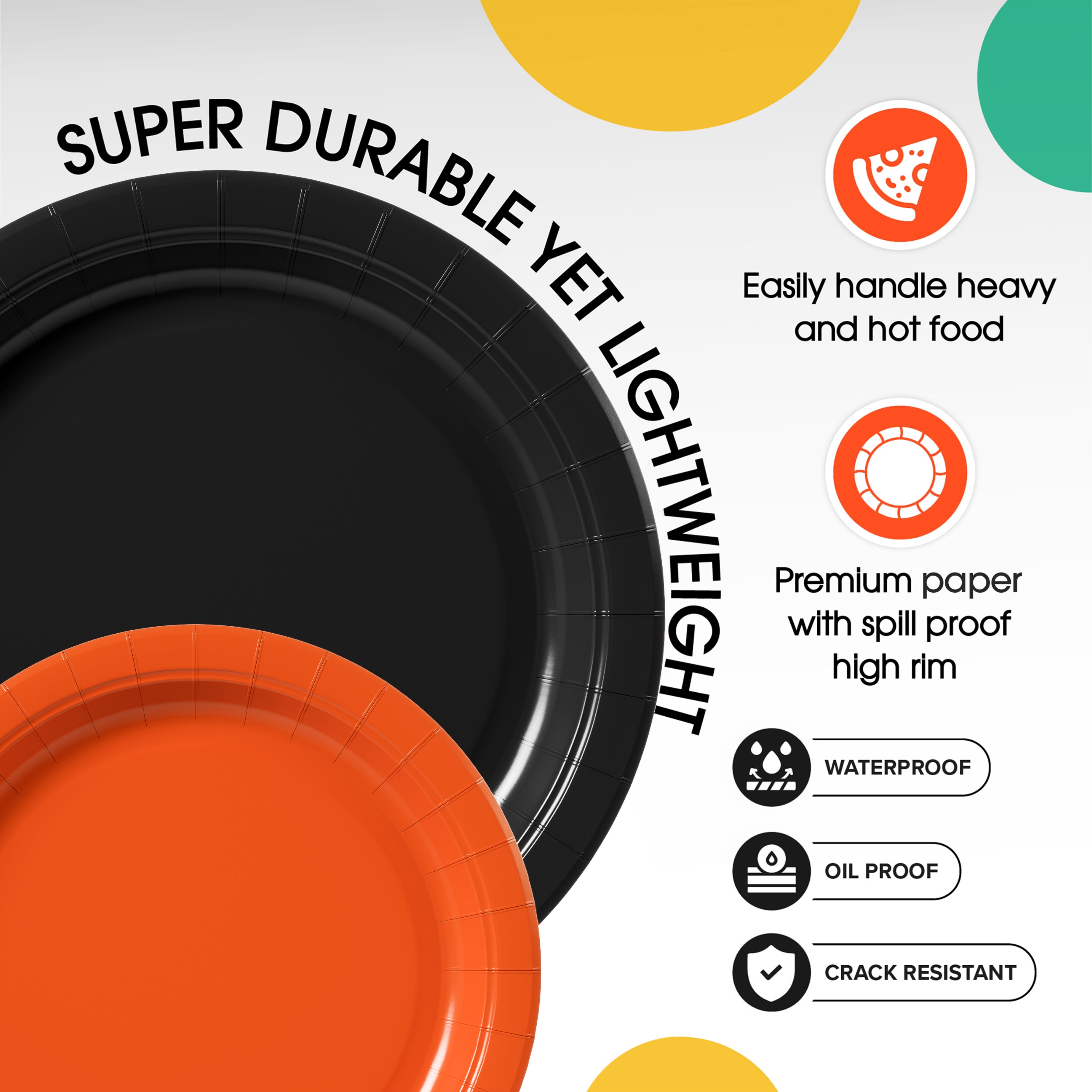 9 & 7 Inch.  Black and Orange Paper Plates Combo - 200 Pack (100 of each)