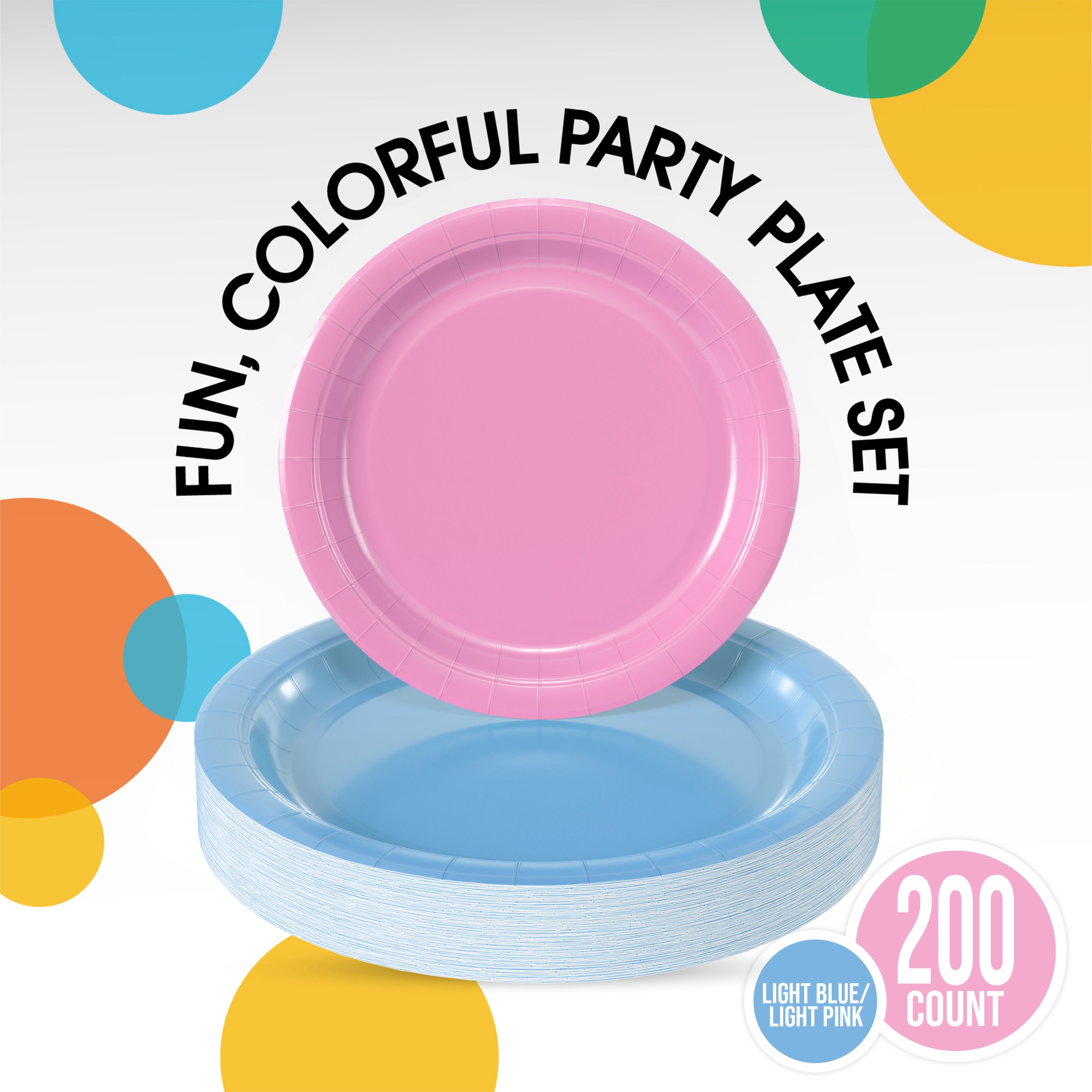 9 & 7 Inch.  Light Blue and Pink Paper Plates Combo - 200 Pack (100 of each)