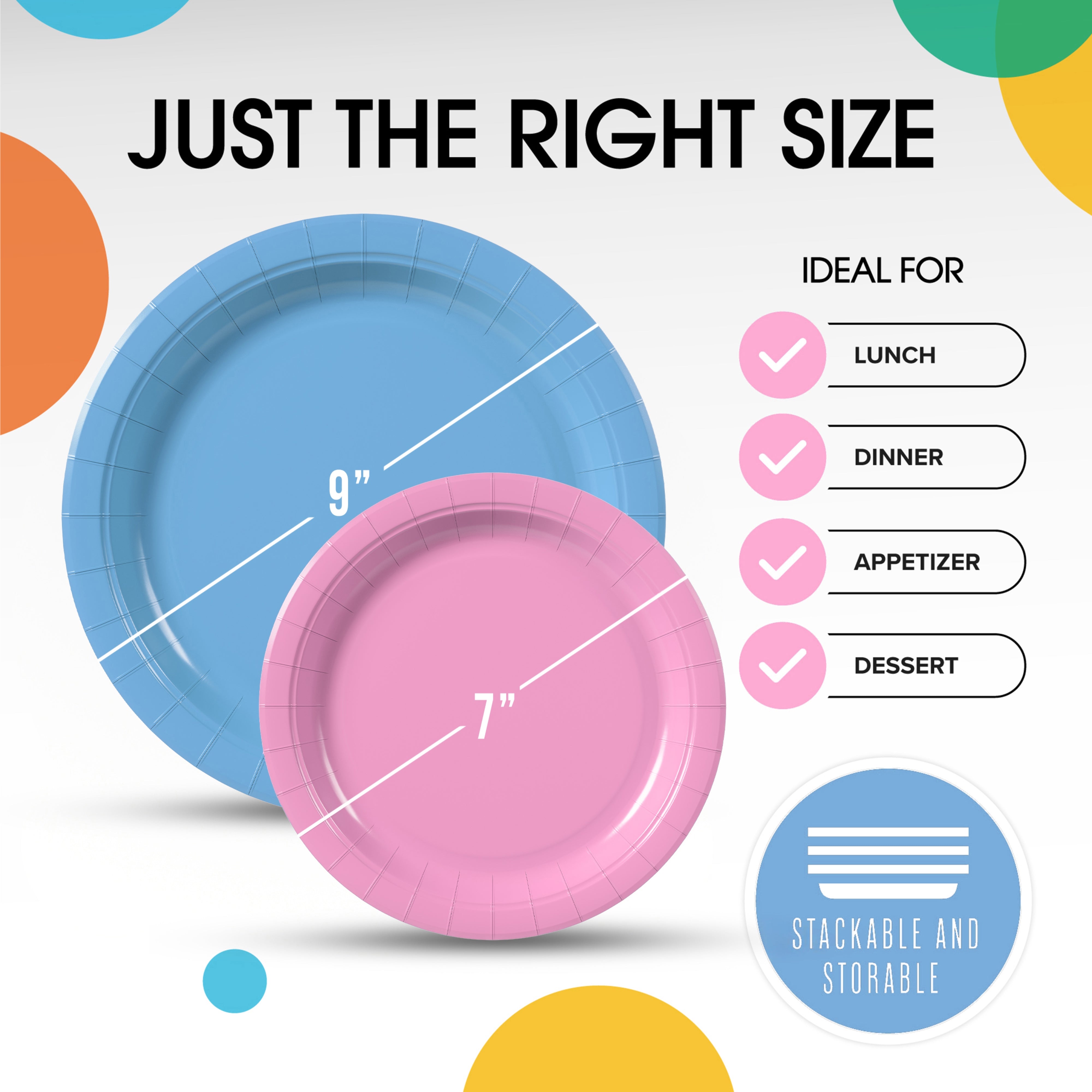 9 & 7 Inch.  Light Blue and Pink Paper Plates Combo - 200 Pack (100 of each)