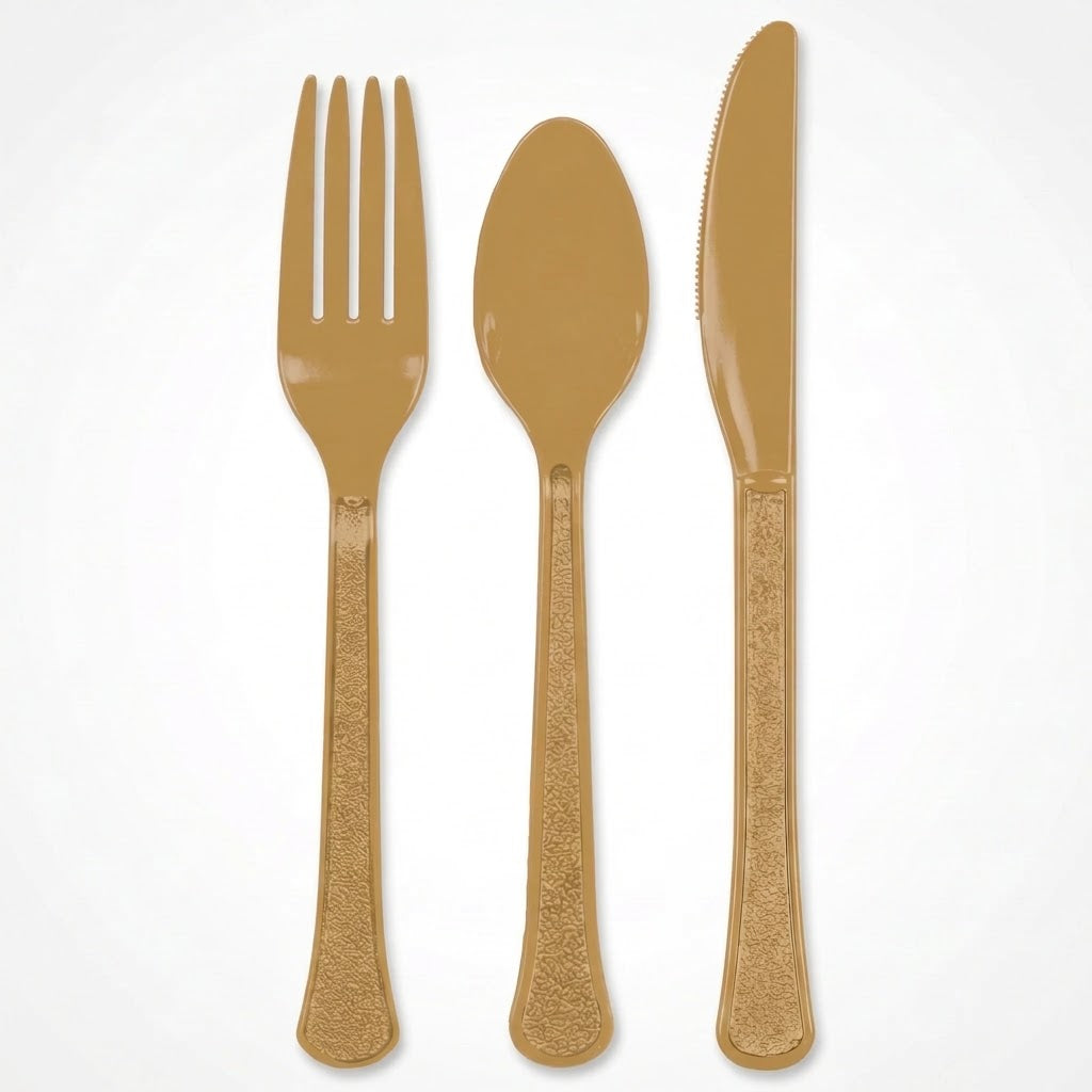 Gold Heavyweight Plastic Cutlery Set - 24 Pieces