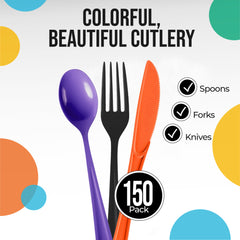 150 Pc. Halloween Plastic Cutlery Combo Set | Orange & Black