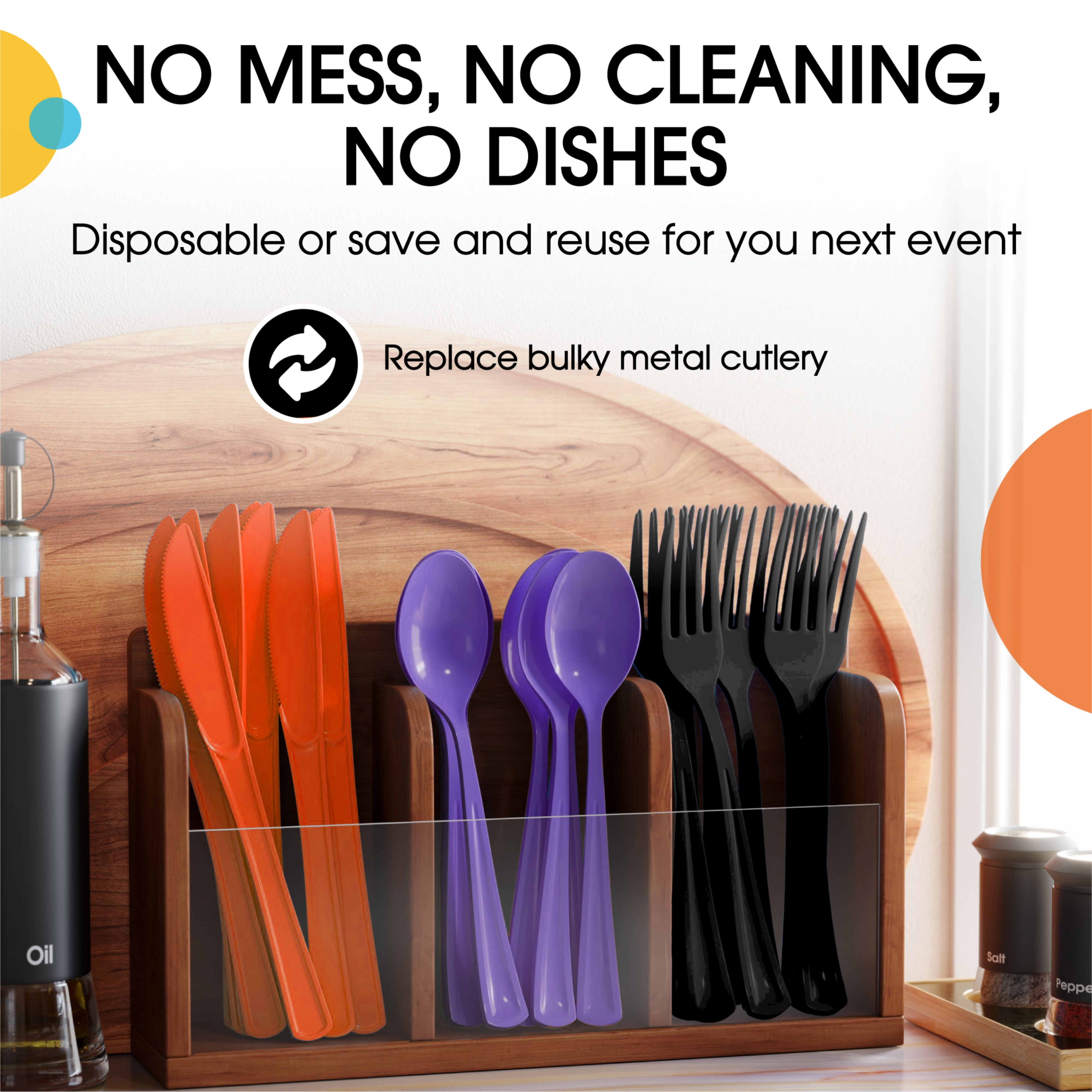 150 Pc. Halloween Plastic Cutlery Combo Set | Orange & Black