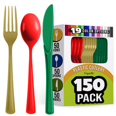 150 Pc. Christmas Plastic Cutlery Combo Set | Red & Green