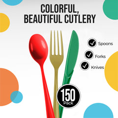 150 Pc. Christmas Plastic Cutlery Combo Set | Red & Green