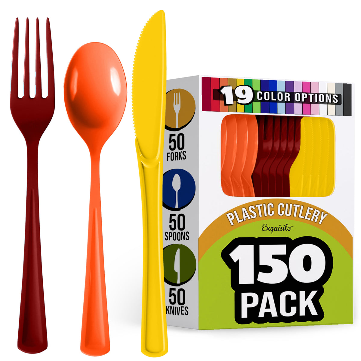 150 Pc. Thanksgiving Plastic Cutlery Combo Set | Fall Colors