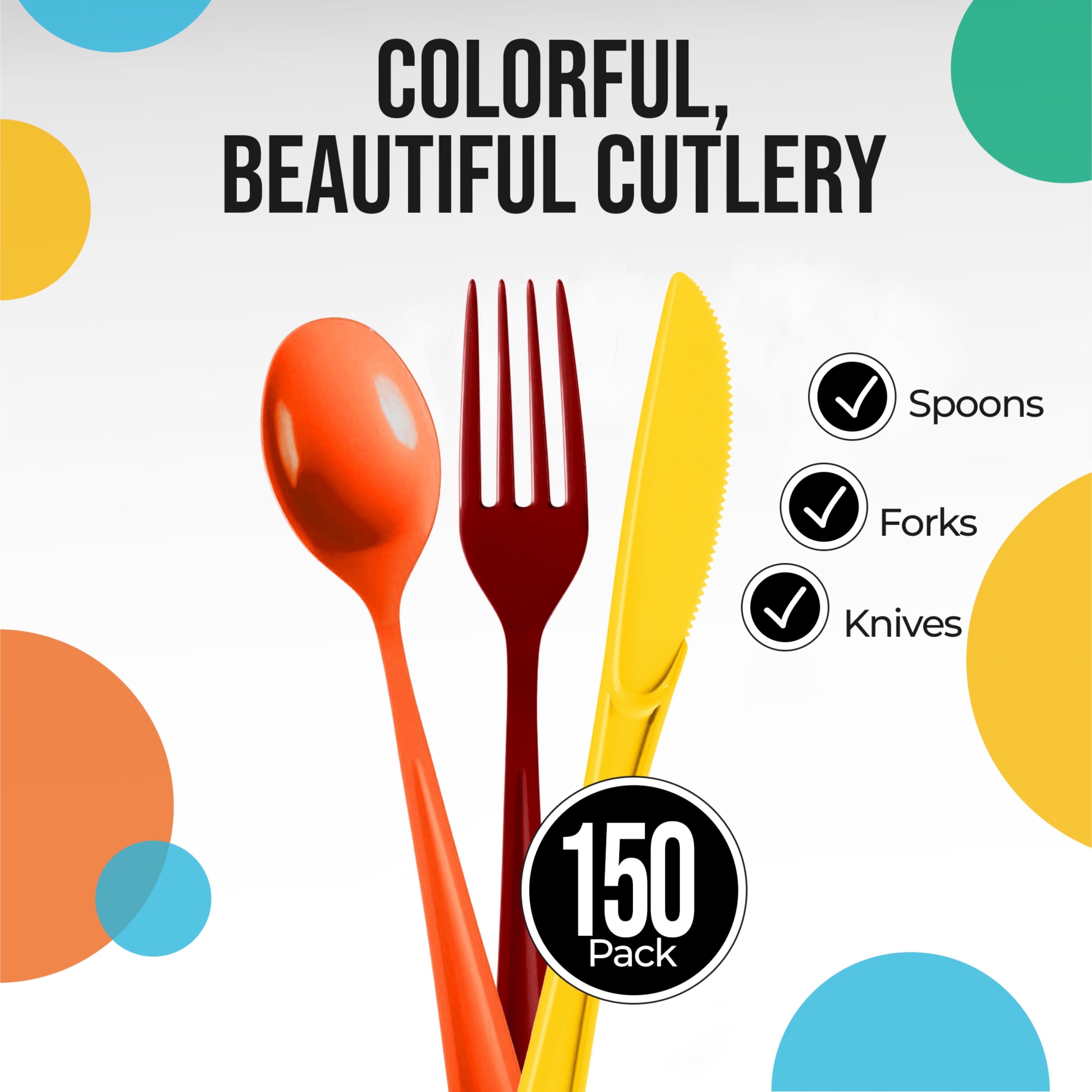 150 Pc. Thanksgiving Plastic Cutlery Combo Set | Fall Colors