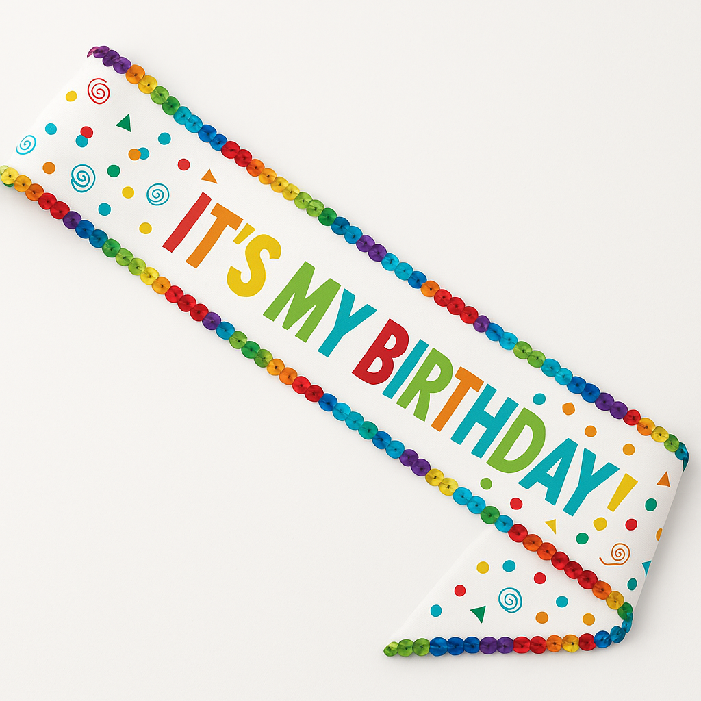 "It's My Birthday" Rainbow Sequin Sash with Confetti Design