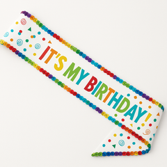 "It's My Birthday" Rainbow Sequin Sash with Confetti Design