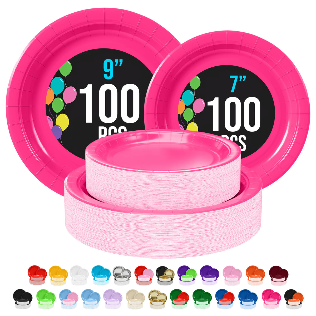 9 & 7 Inch. Cerise Paper Plates Combo - 200 Pack (100 of each)