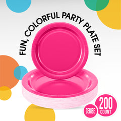 9 & 7 Inch. Cerise Paper Plates Combo - 200 Pack (100 of each)