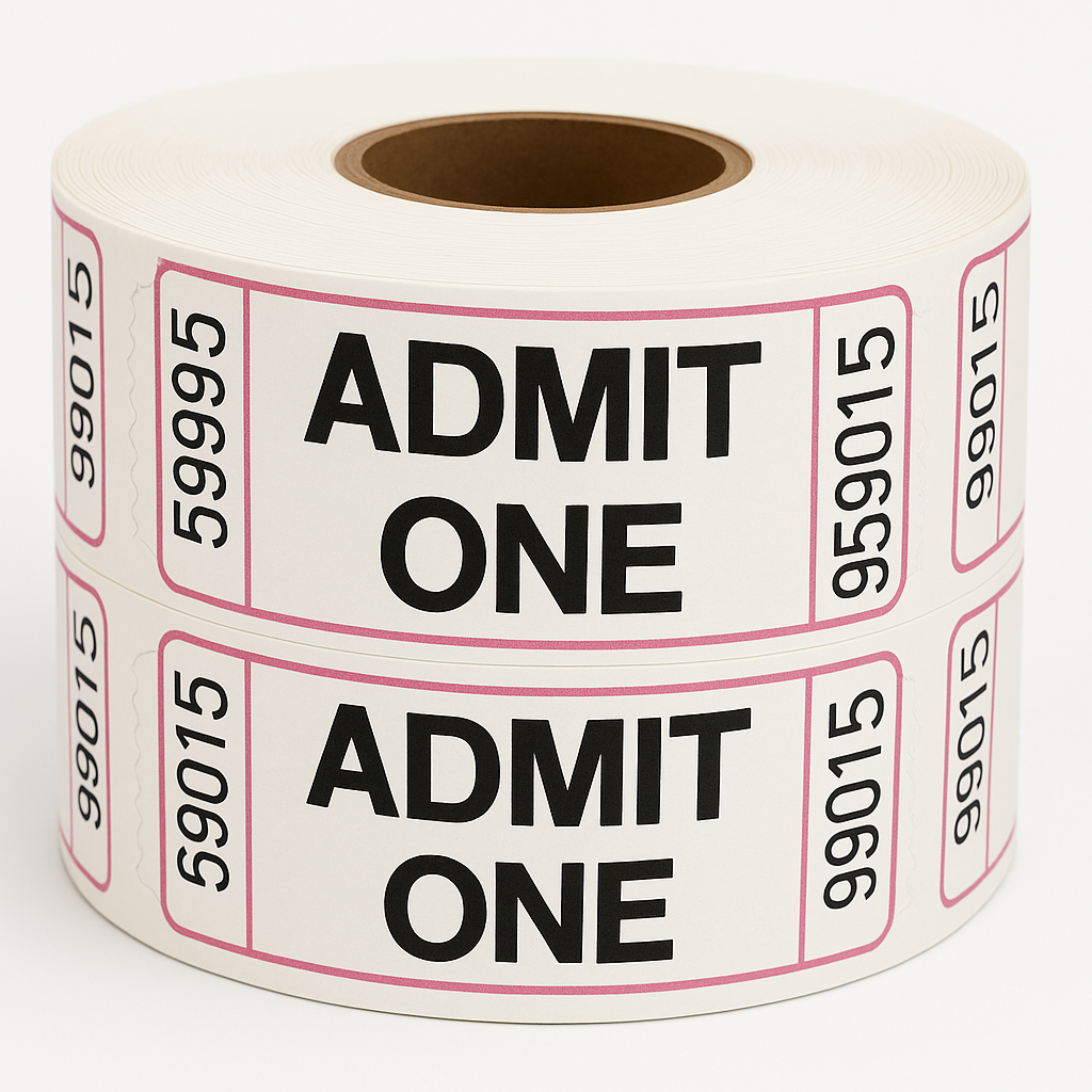 "Admit One" Event Ticket Roll - 1000 Pairs for Entry Management