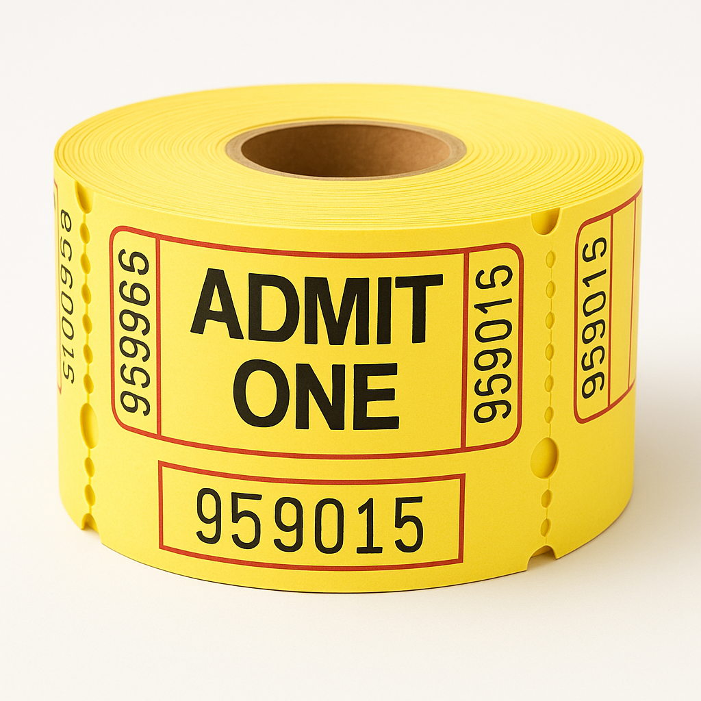 Yellow "Admit One" Ticket Roll - 1000 Pairs