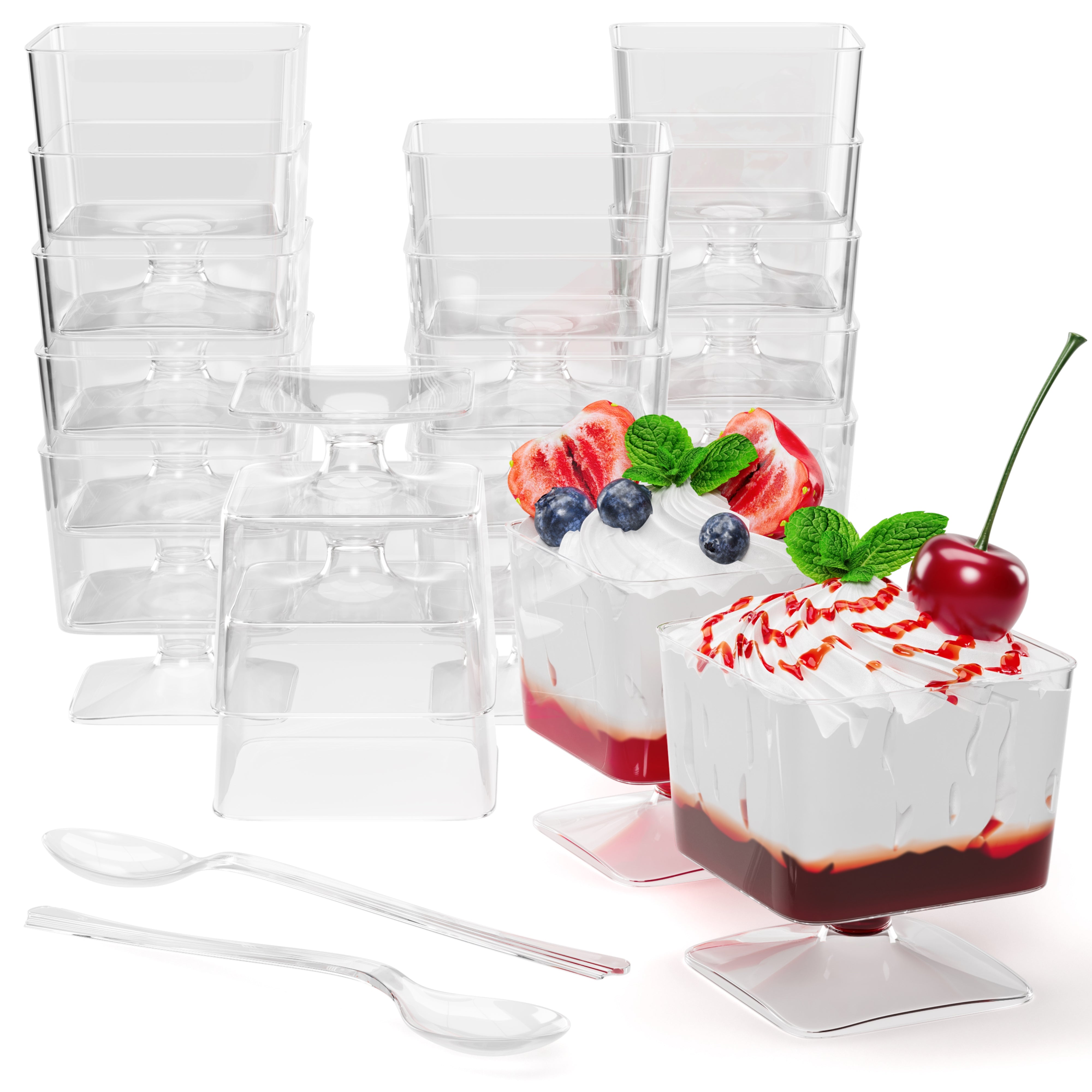 Square Stemmed Mousse Cups With Mini Spoons | 100 Count