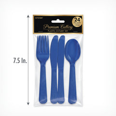Royal Blue Heavyweight Plastic Cutlery Set - 24 Pieces - 7.5 in.