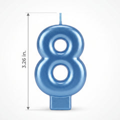 Royal Blue Metallic Number 8 Birthday Candle, 3.26-Inch