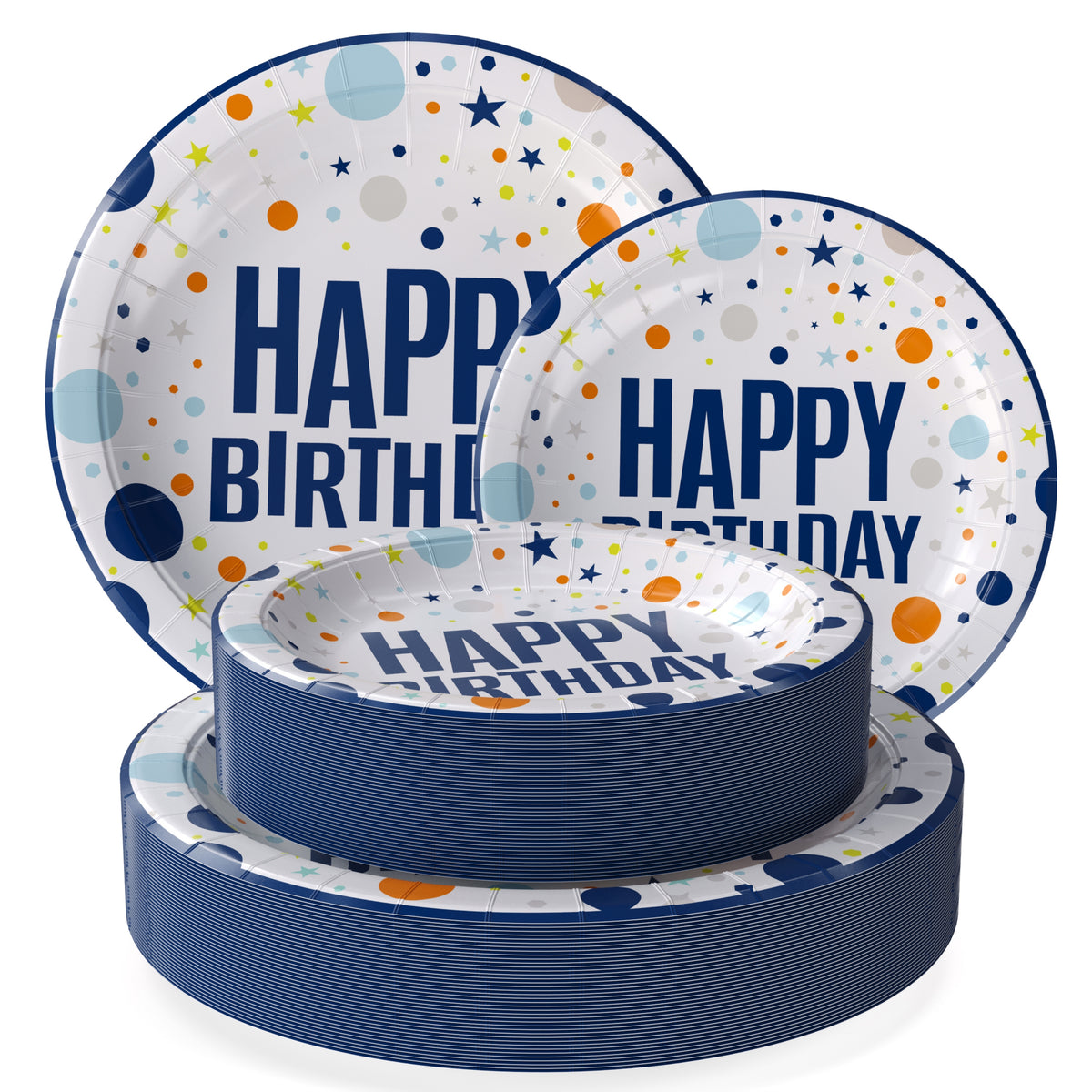 9 & 7 Inch. Blue Birthday Paper Plates Combo - 200 Pack (100 of each)