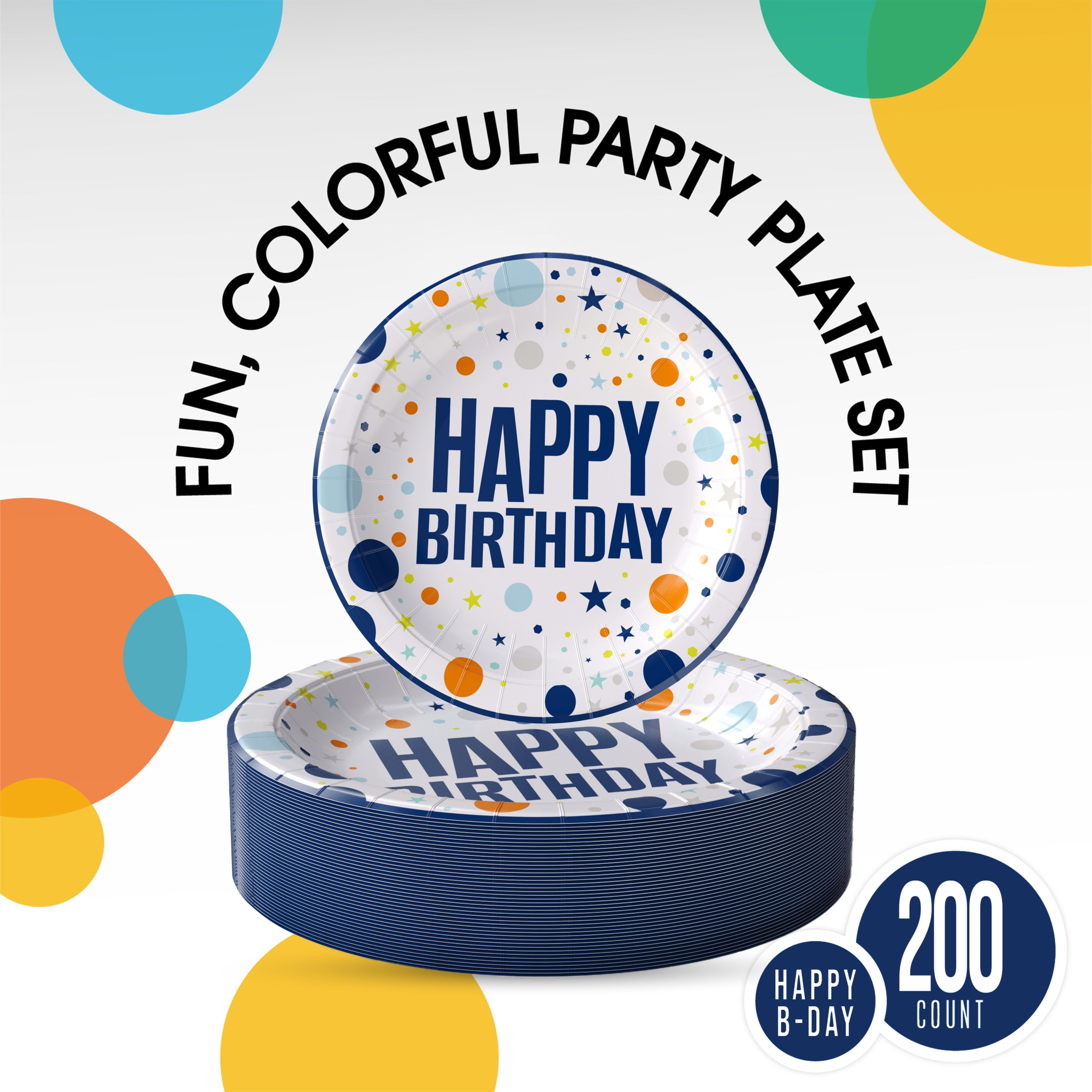 9 & 7 Inch. Blue Birthday Paper Plates Combo - 200 Pack (100 of each)