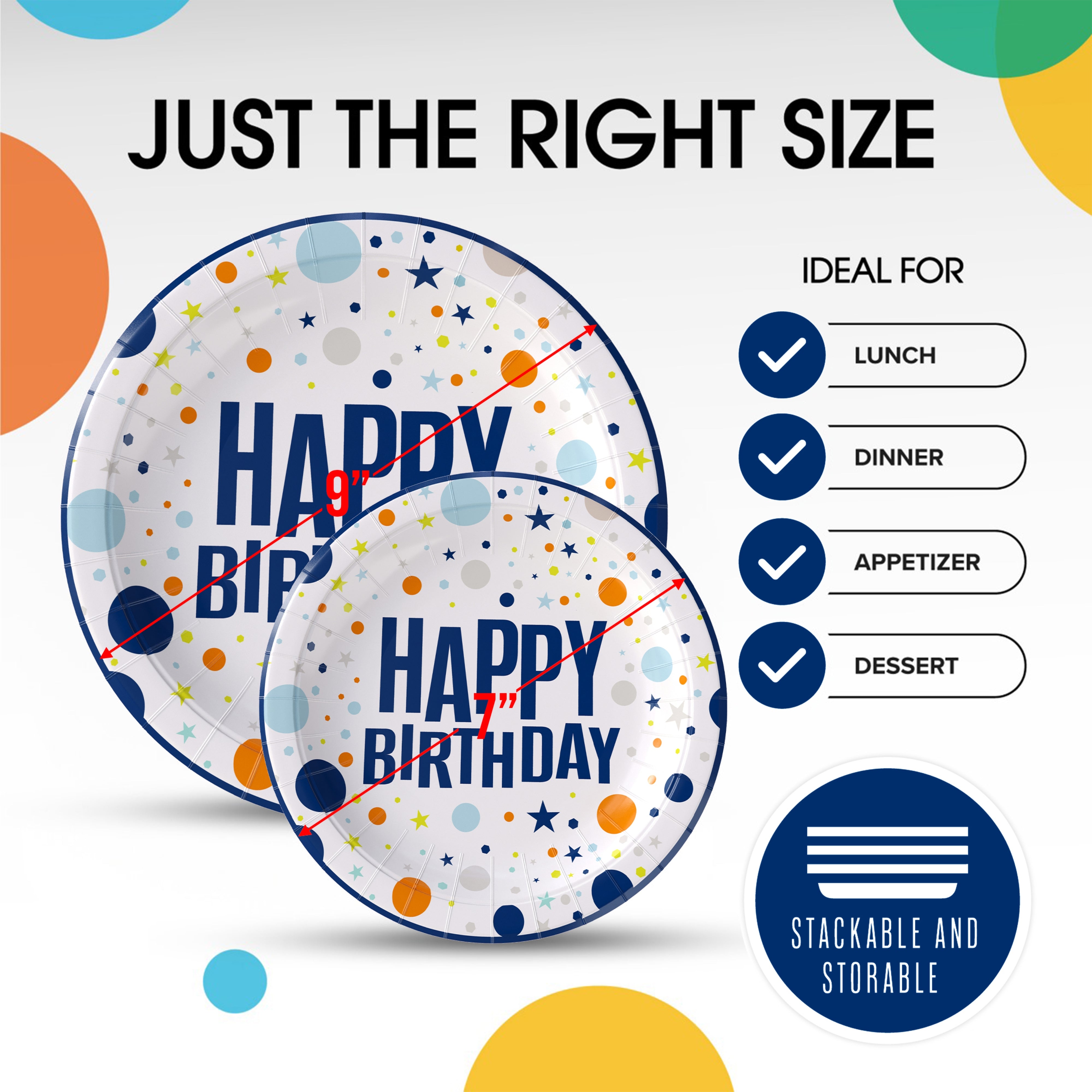 9 & 7 Inch. Blue Birthday Paper Plates Combo - 200 Pack (100 of each)