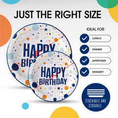 9 & 7 Inch. Blue Birthday Paper Plates Combo - 200 Pack (100 of each)