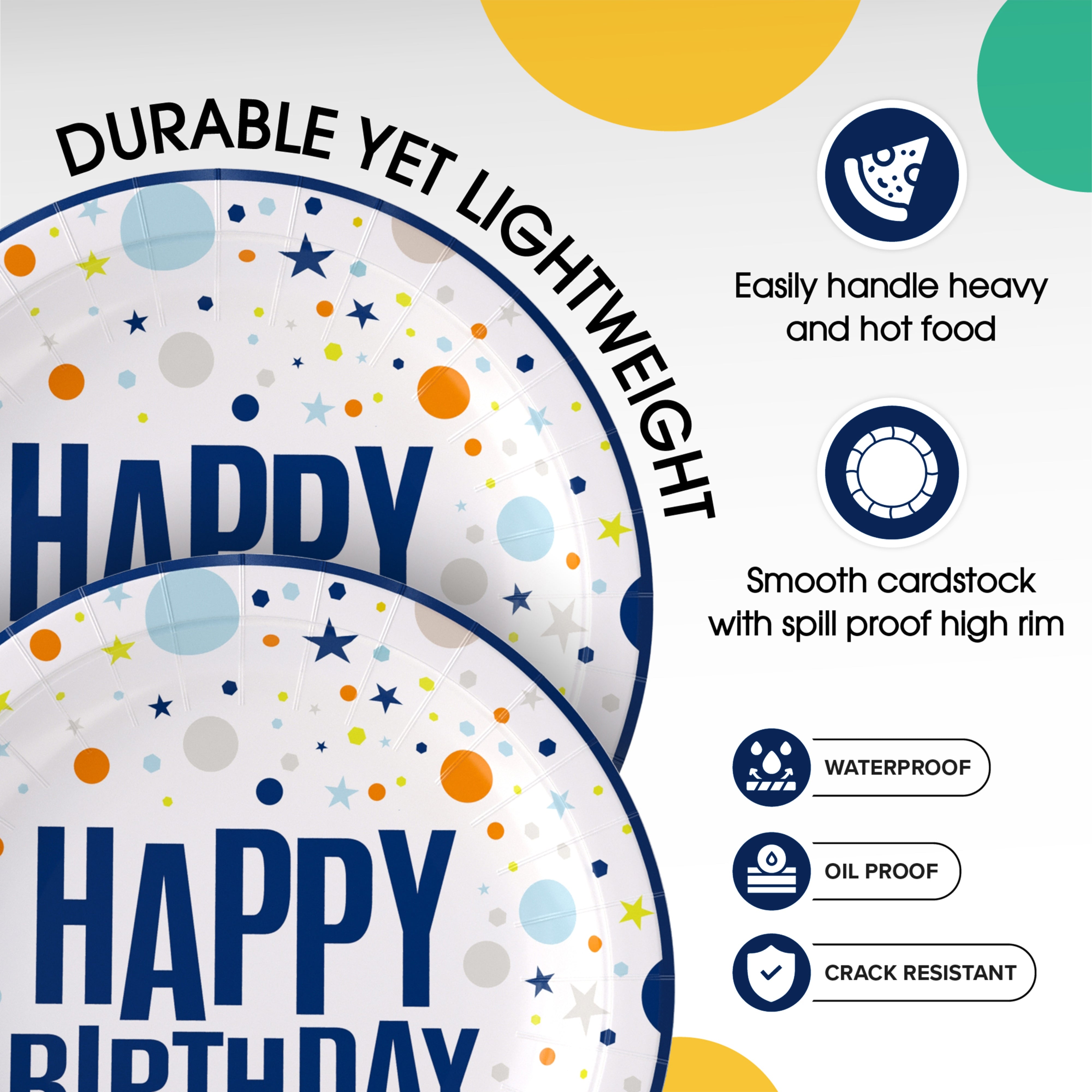 9 & 7 Inch. Blue Birthday Paper Plates Combo - 200 Pack (100 of each)