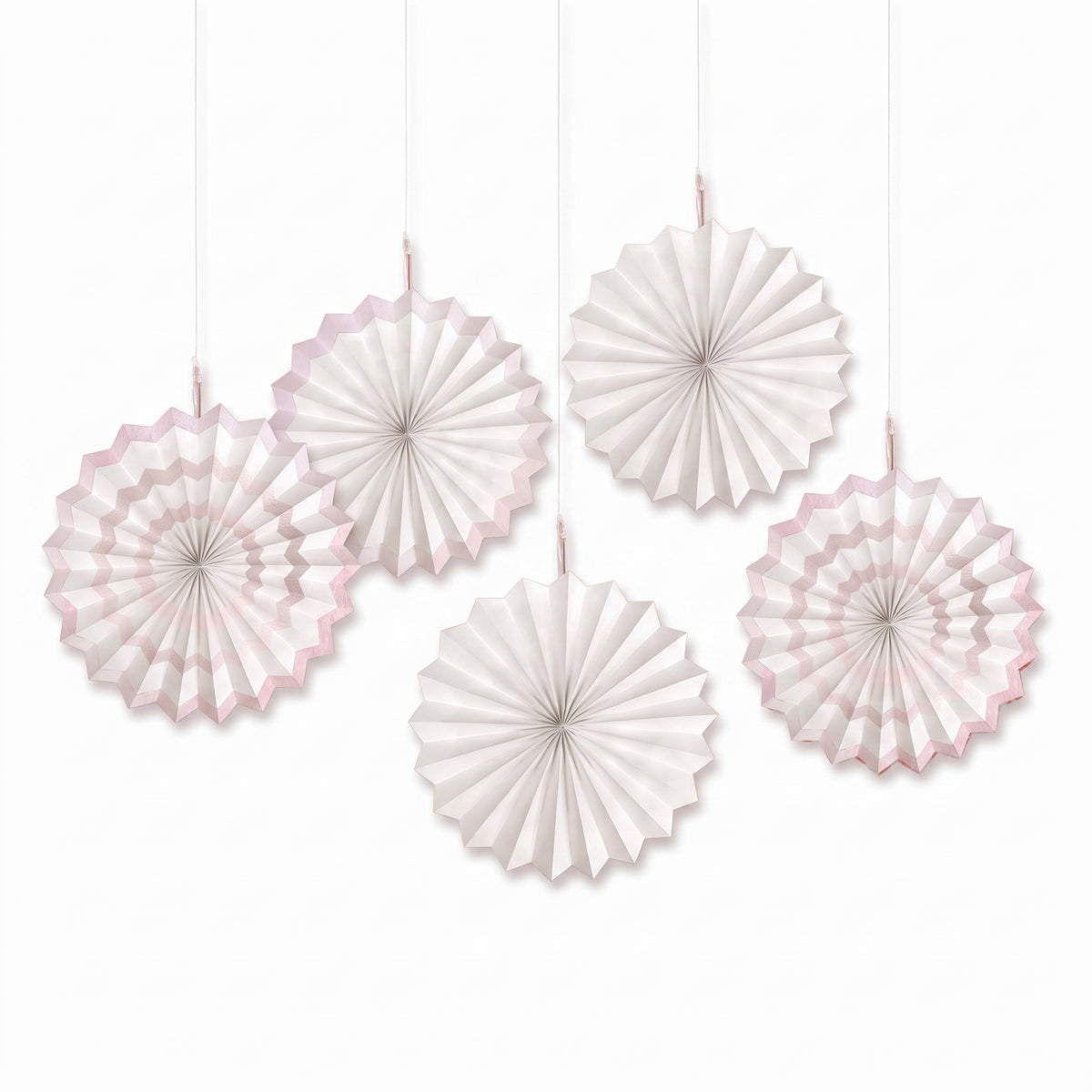White Paper Fan Decorations - 5 Inch, 5-Pack