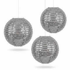Silver Sequin Fabric Lanterns - 9.5-Inch, Set of 3